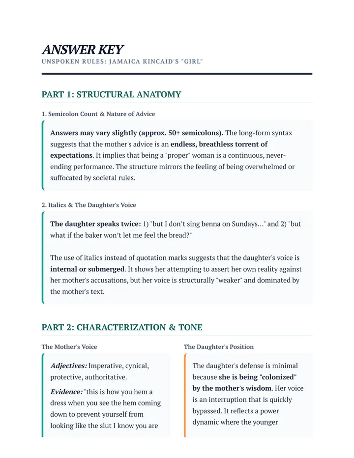 Unspoken Rules Answer Key
