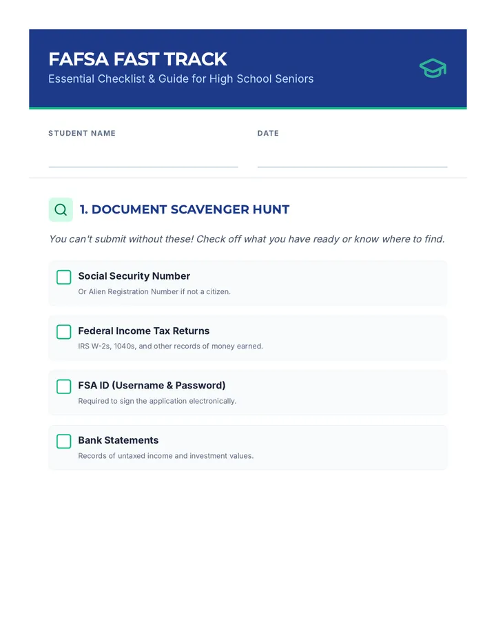FAFSA Fast Track Worksheet