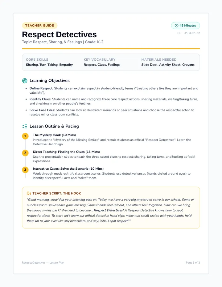 Respect Detectives Lesson Plan