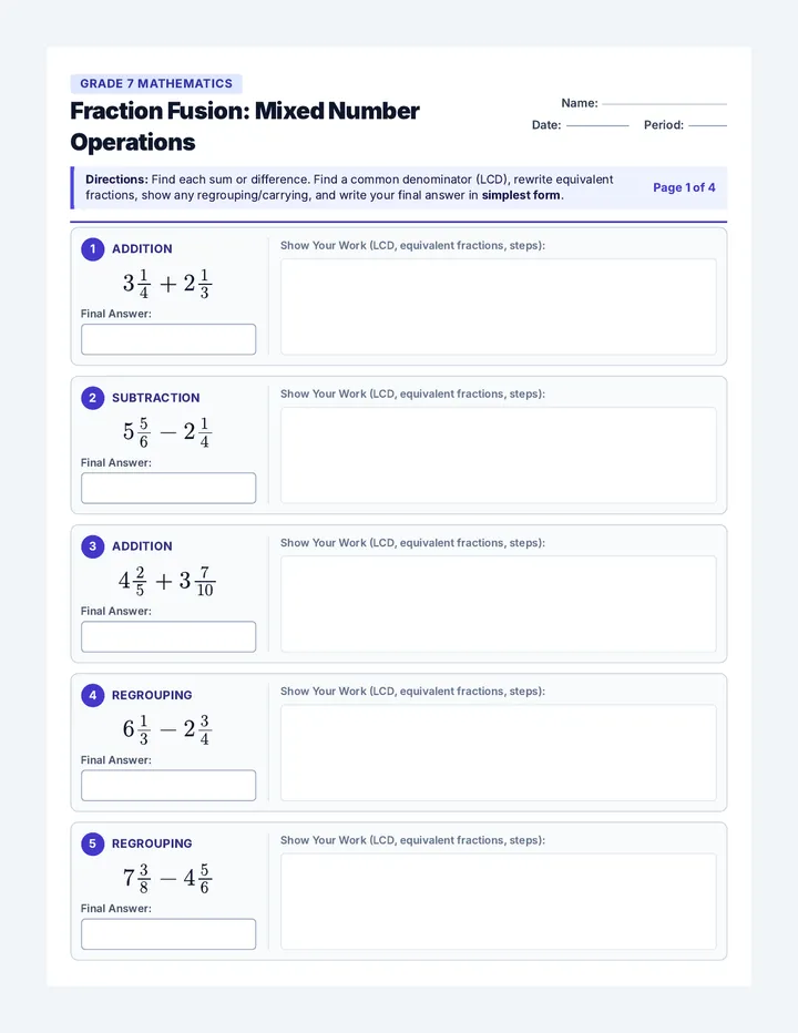 Fraction Fusion Practice Worksheet
