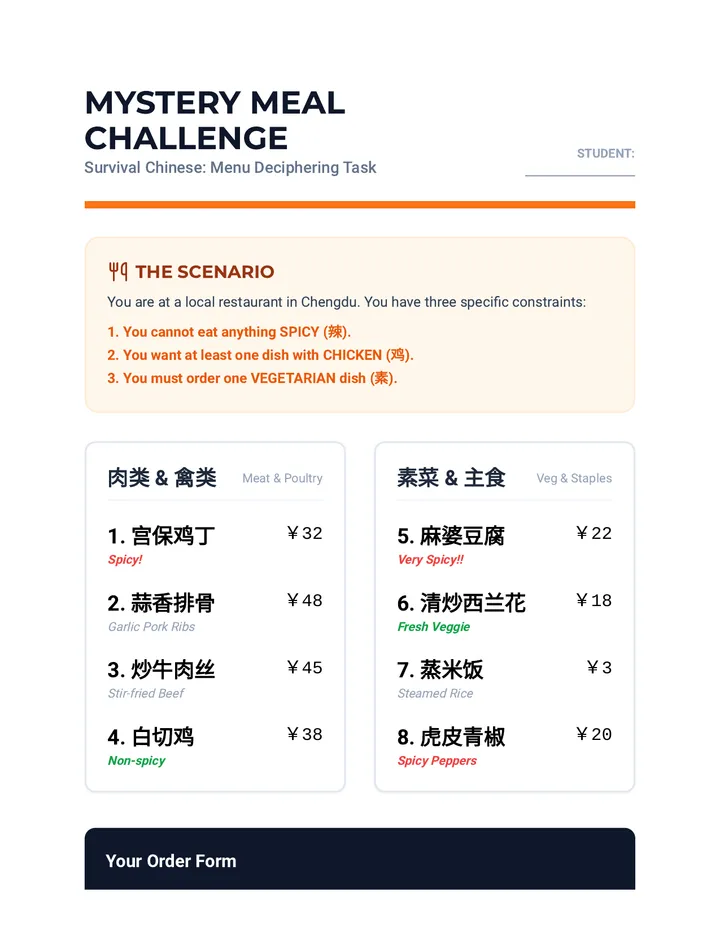 Mystery Meal Challenge Worksheet