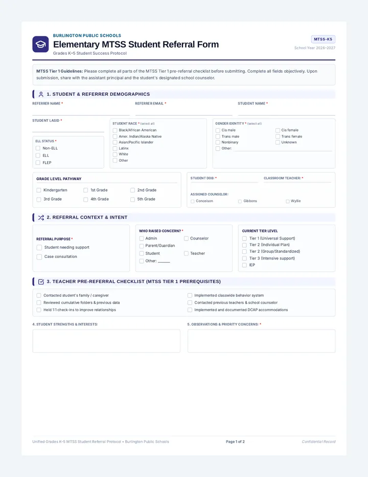 Elementary MTSS Referral Form