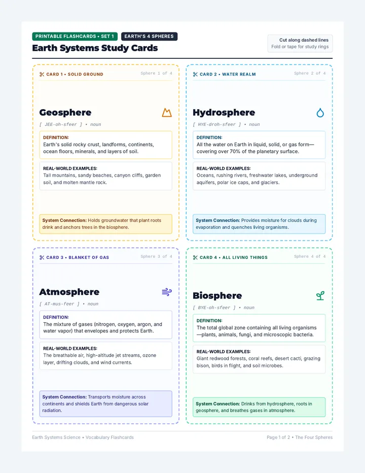 Earth Spheres Vocabulary Flashcards