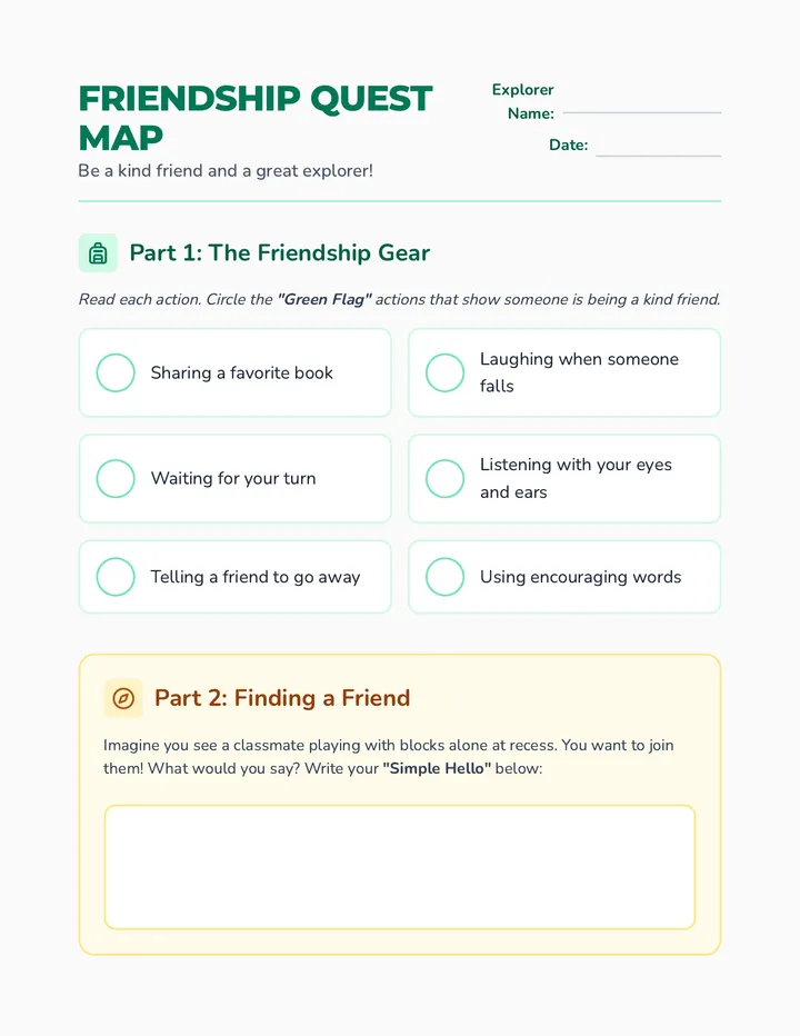 Friendship Quest Worksheet