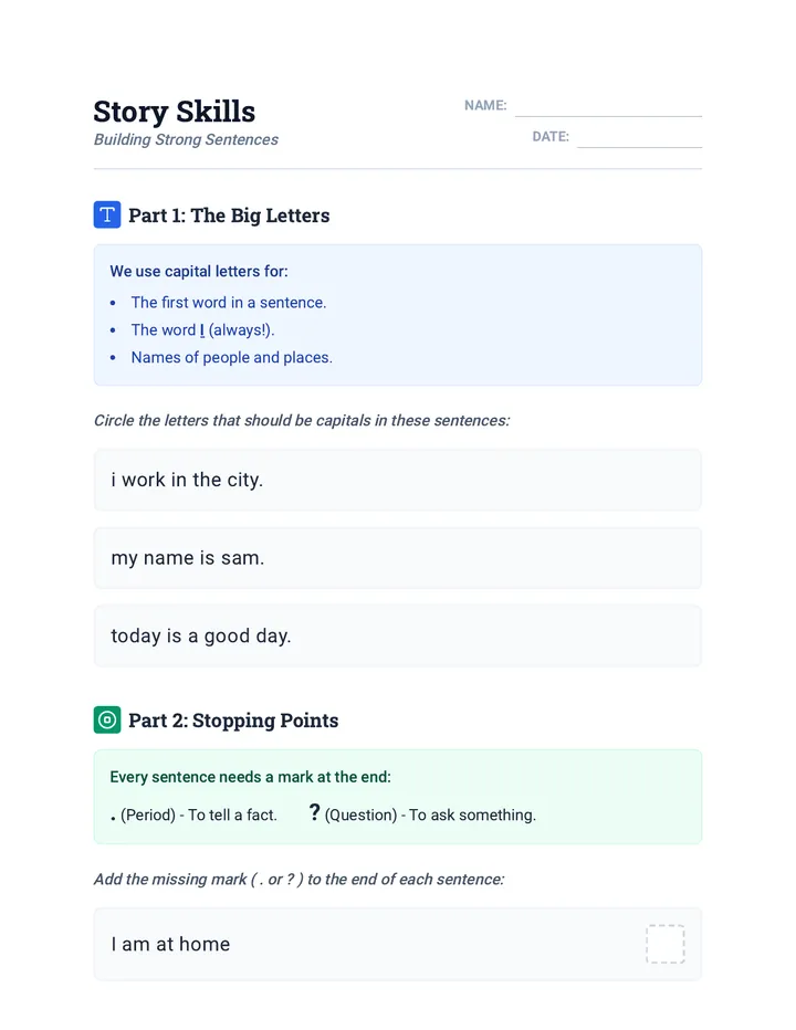 Story Skills Worksheet