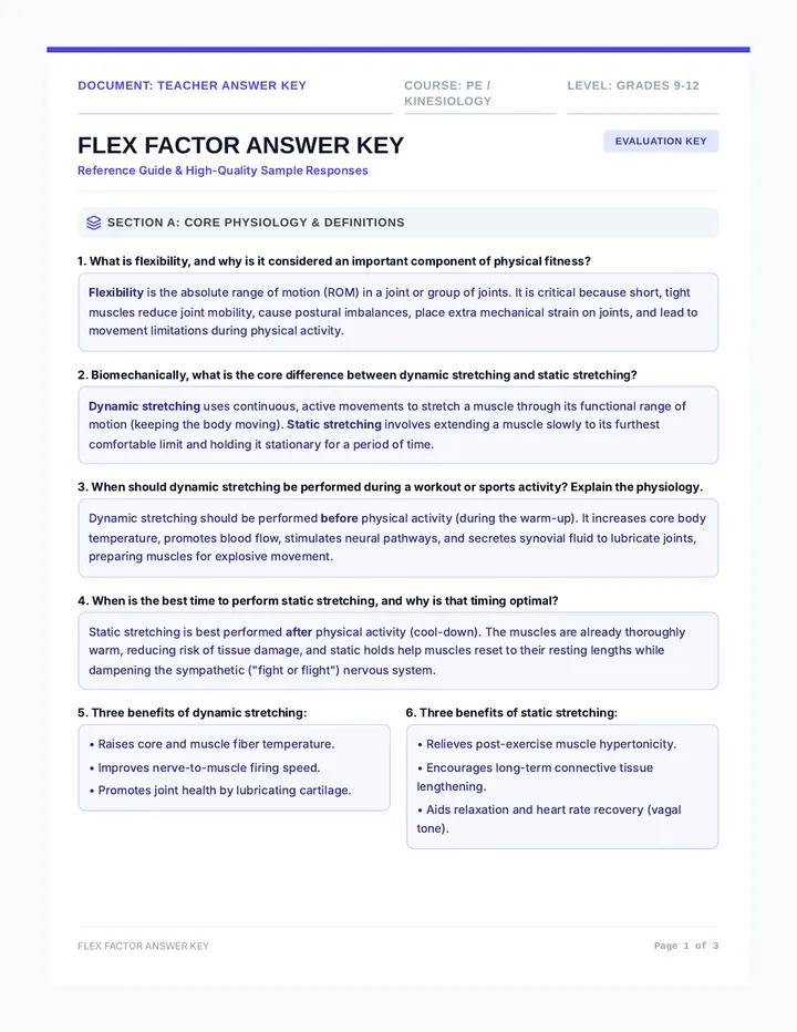 Flex Factor Answer Key