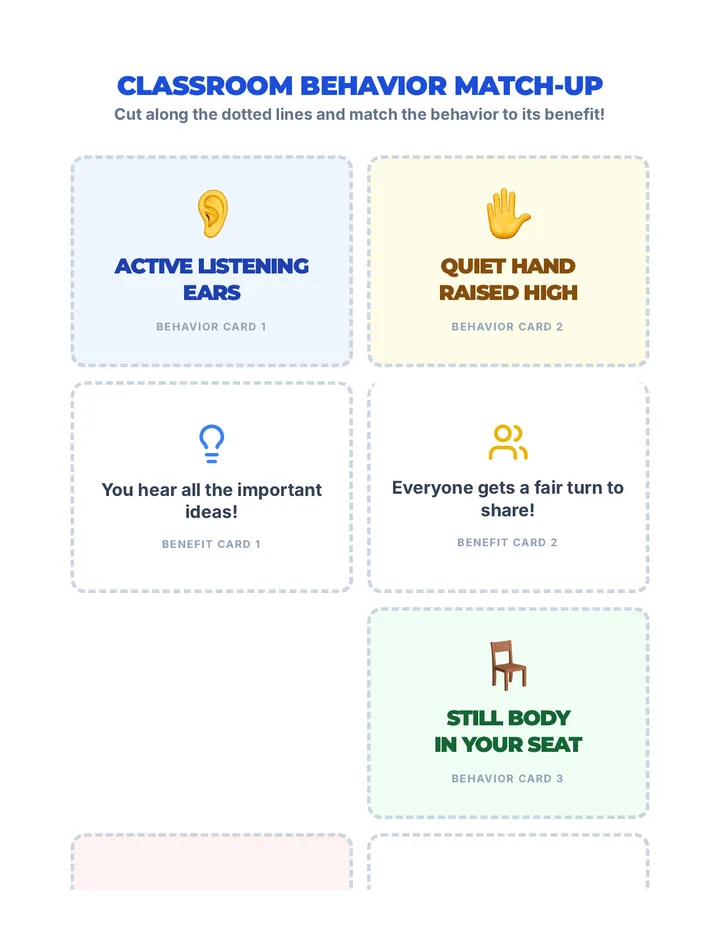 Classroom Behavior Match-Up Activity