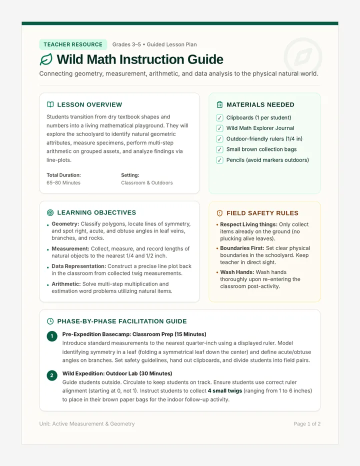 Wild Math Teacher Guide page 1