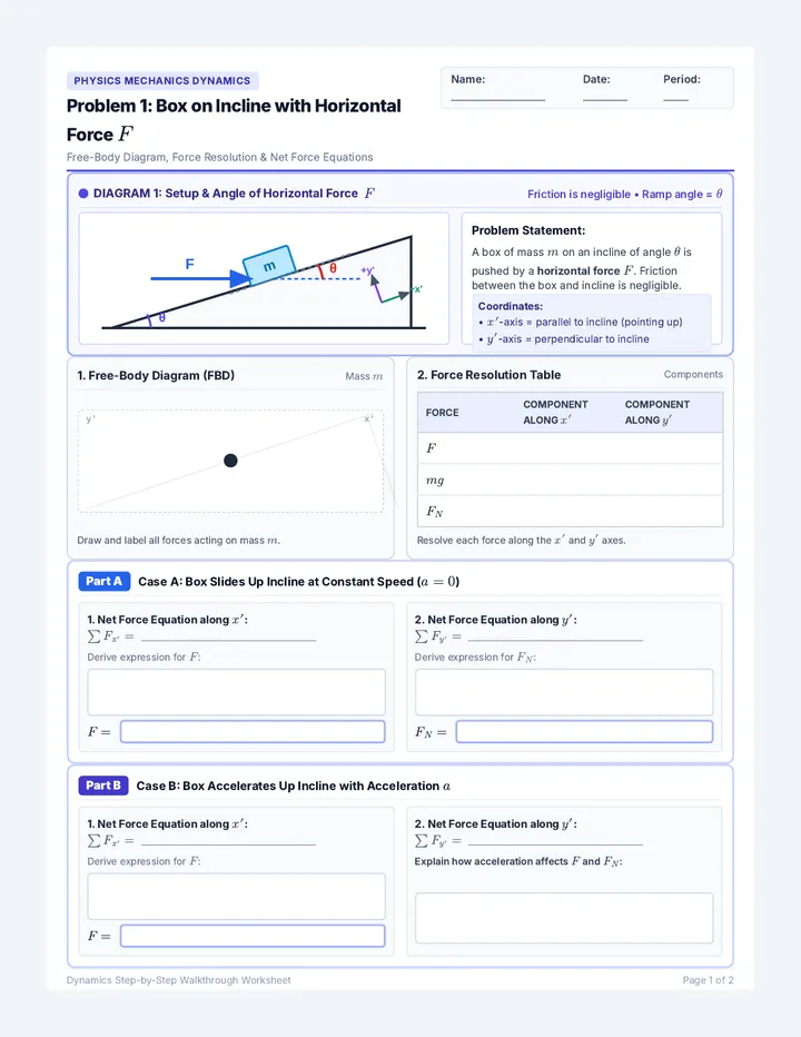 Inclined Plane Forces Walkthrough Worksheet
