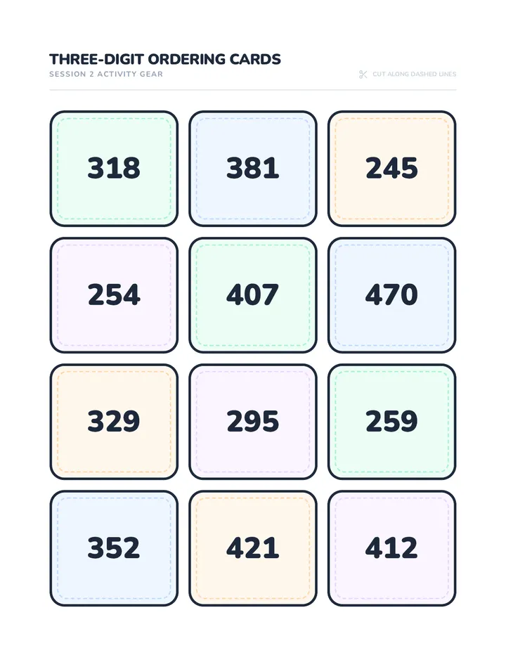 Three-Digit Ordering Cards Printable