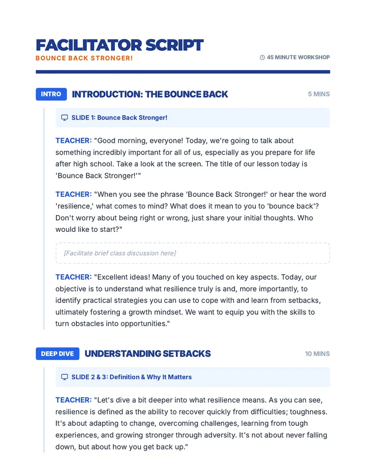 Bounce Back Stronger Script