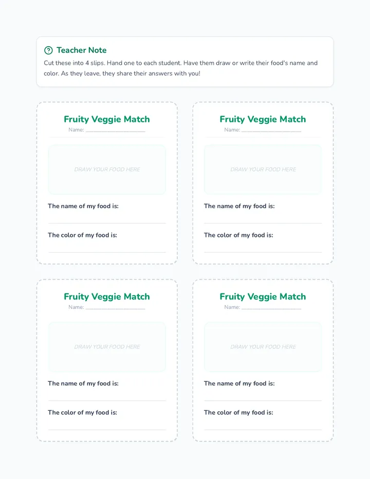Fruity Veggie Match Exit Ticket