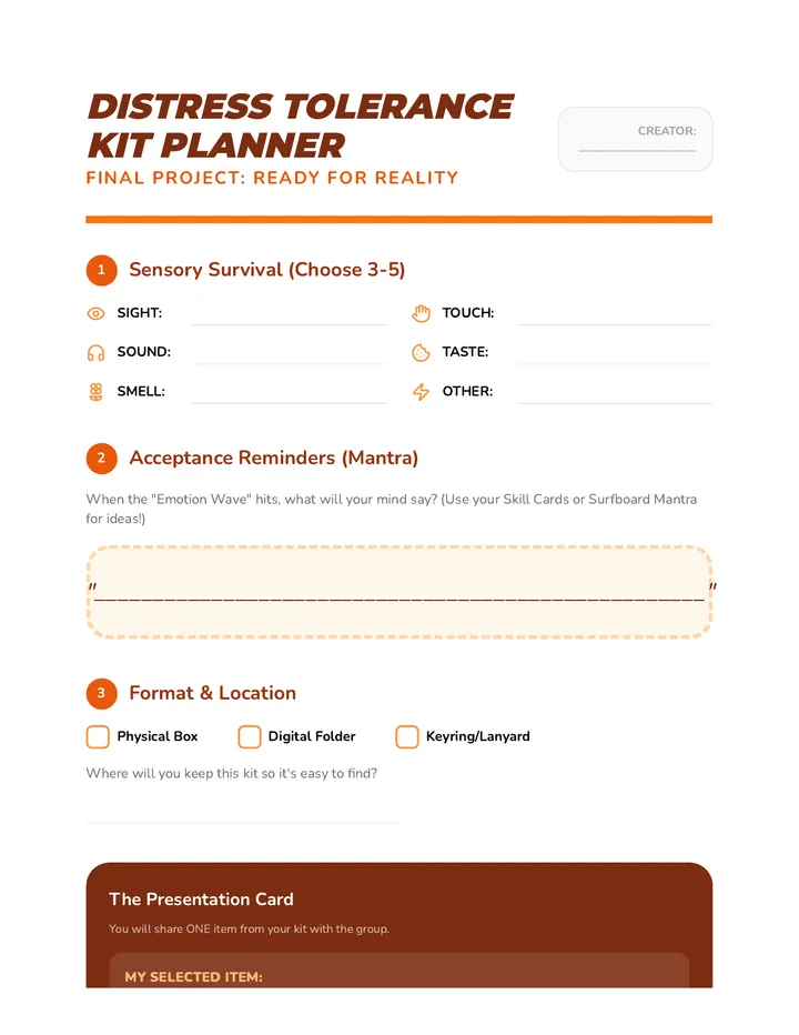 Distress Tolerance Kit Planner