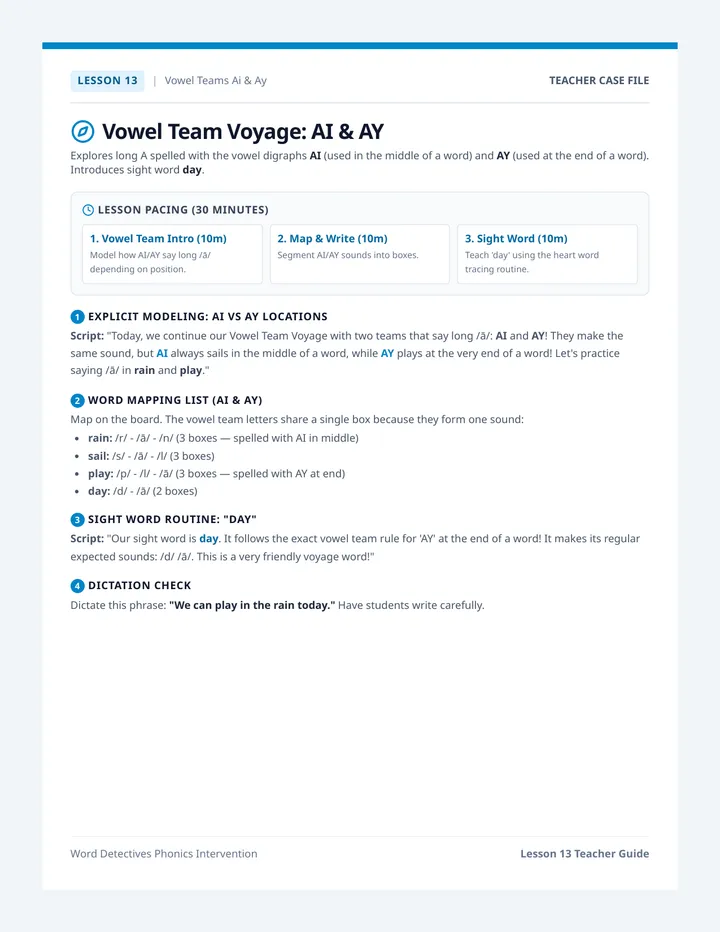 Vowel Team Voyage Ai and Ay Teacher Guide