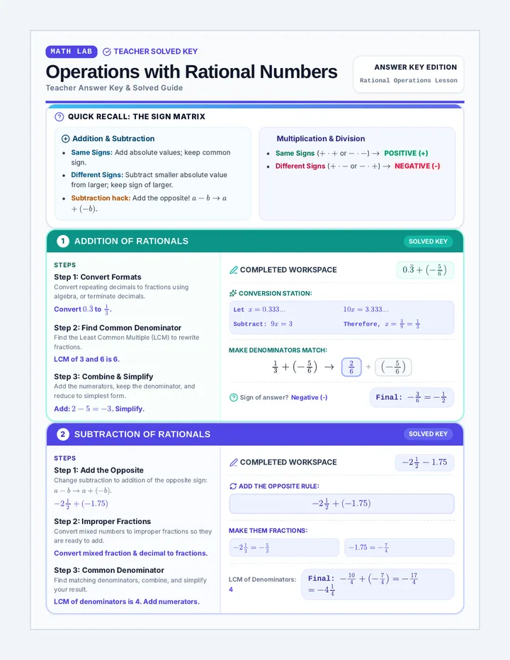 Rational Reminders Teacher Key