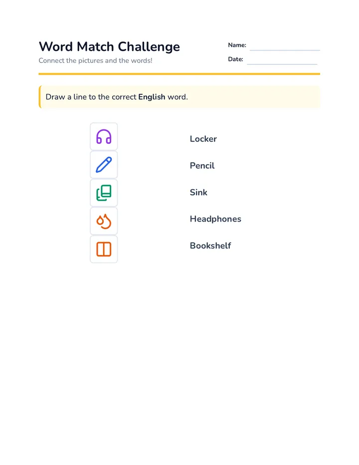 Vocabulary Match Worksheet