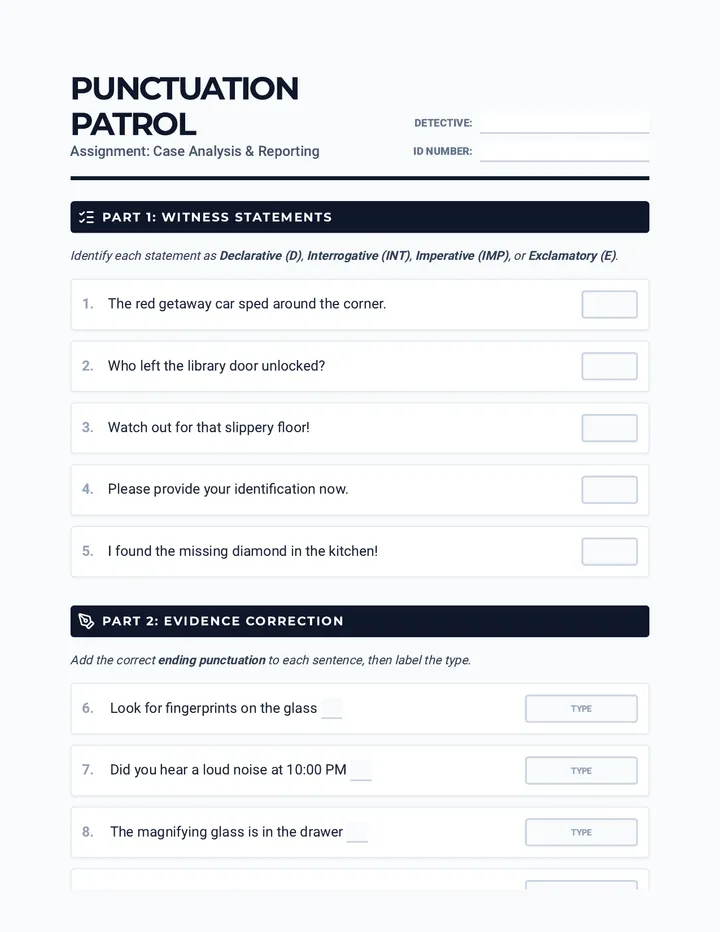 Punctuation Patrol Worksheet