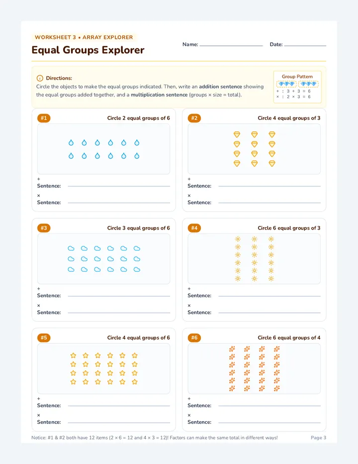 Equal Groups Explorer Worksheet
