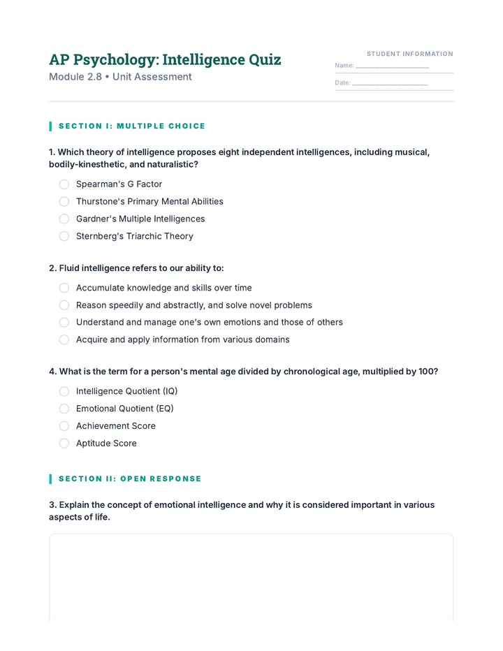 Intelligence Quiz AP 2-8 Quiz