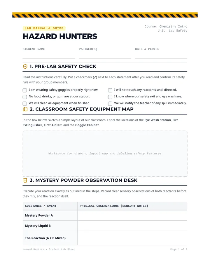 Hazard Hunters Lab Sheet