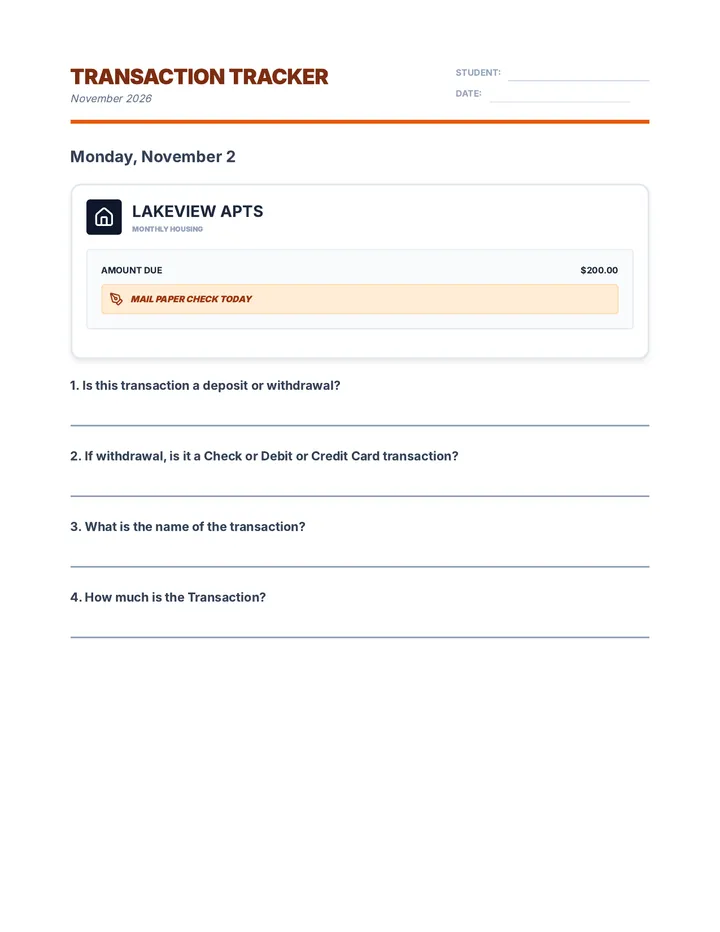 November Transaction Tracker Worksheet Complete Final