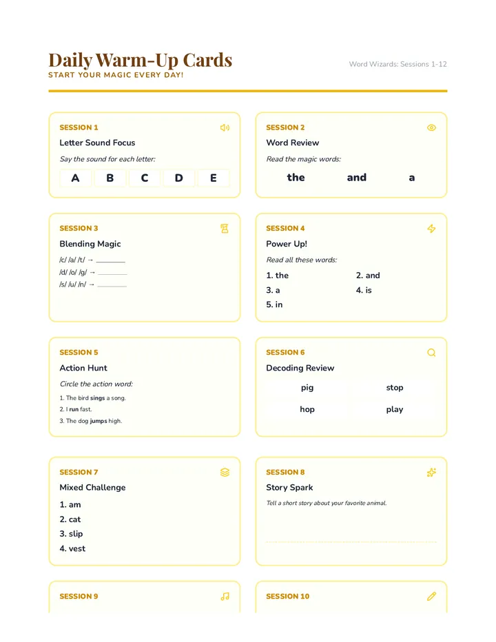 Daily Warm-Up Cards