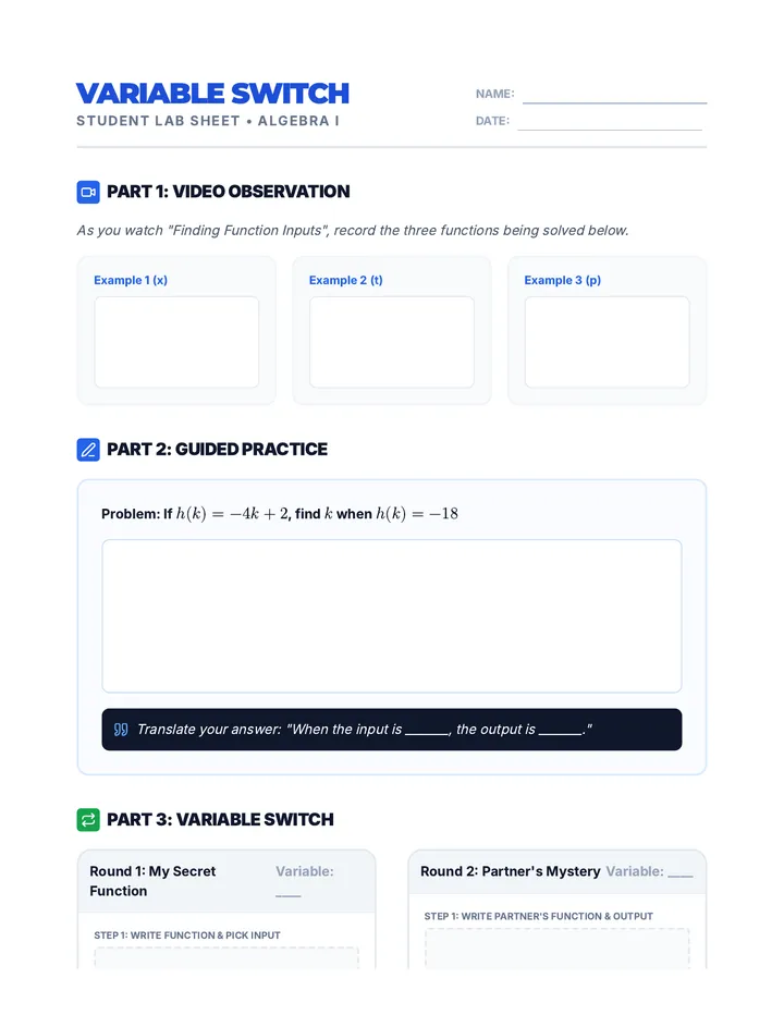 Variable Switch Worksheet