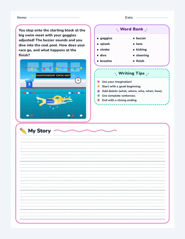 Swim Meet Writing Worksheet