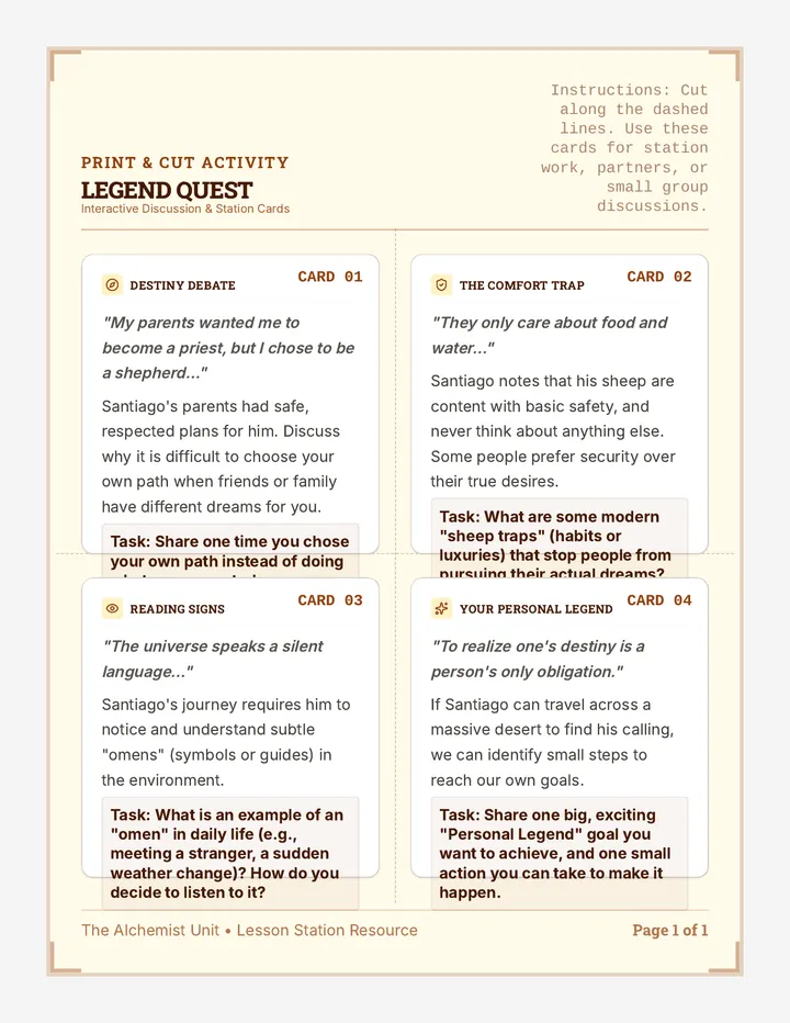Legend Quest Task Cards