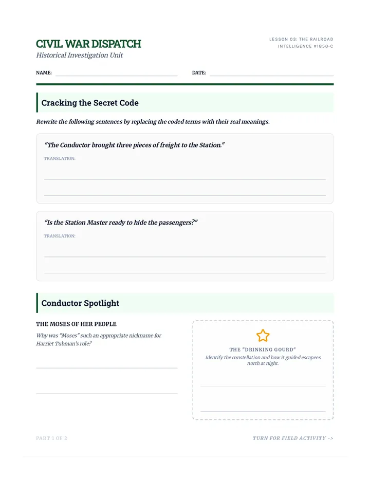 Tracks to Freedom Worksheet