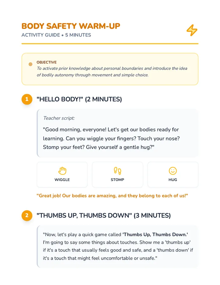 Body Safety Warm Up Activity