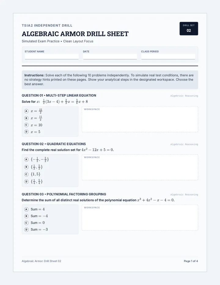 Algebraic Armor Practice Worksheet