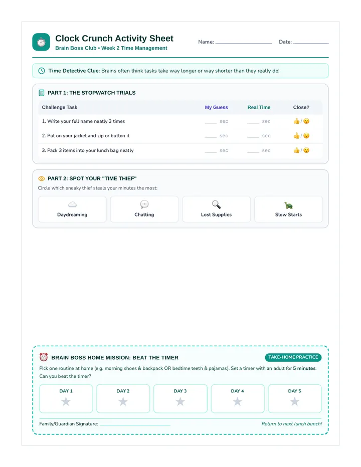 Clock Crunch Activity Sheet