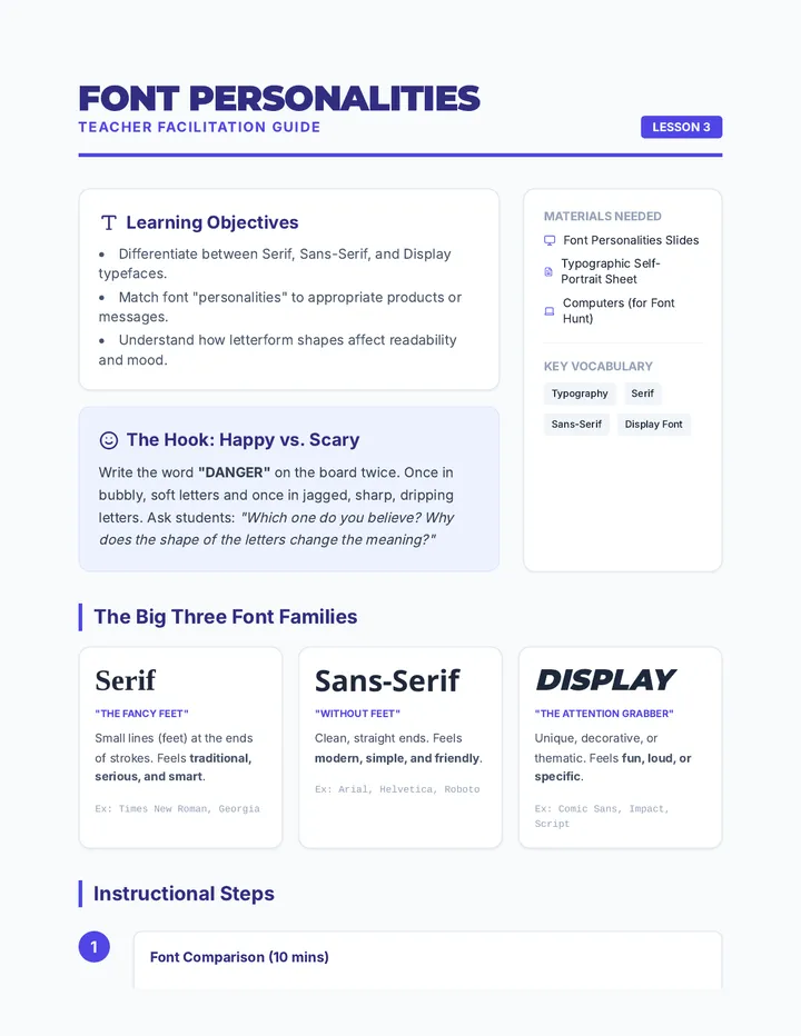 Font Personalities Teacher Guide
