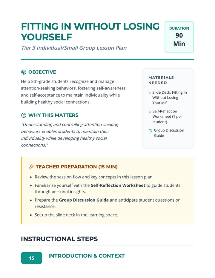 Fitting In Lesson Plan