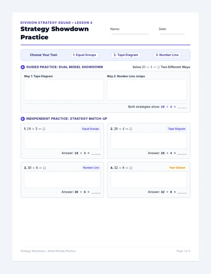 Strategy Showdown Practice Worksheet