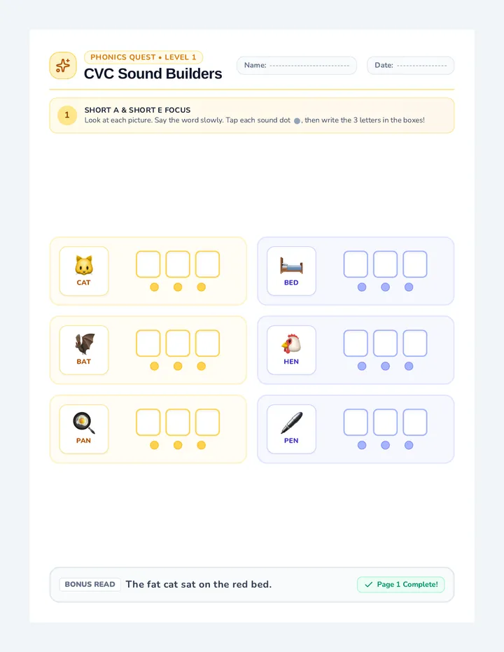 CVC Sound Builders Worksheet