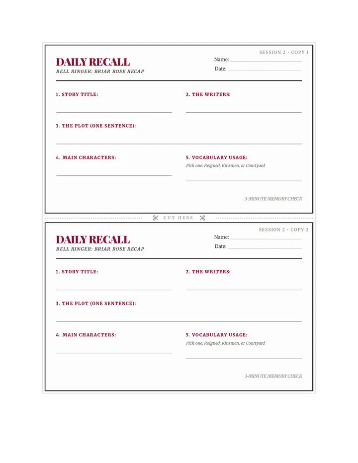 Briar Thorns Session 2 Recall Handout Final