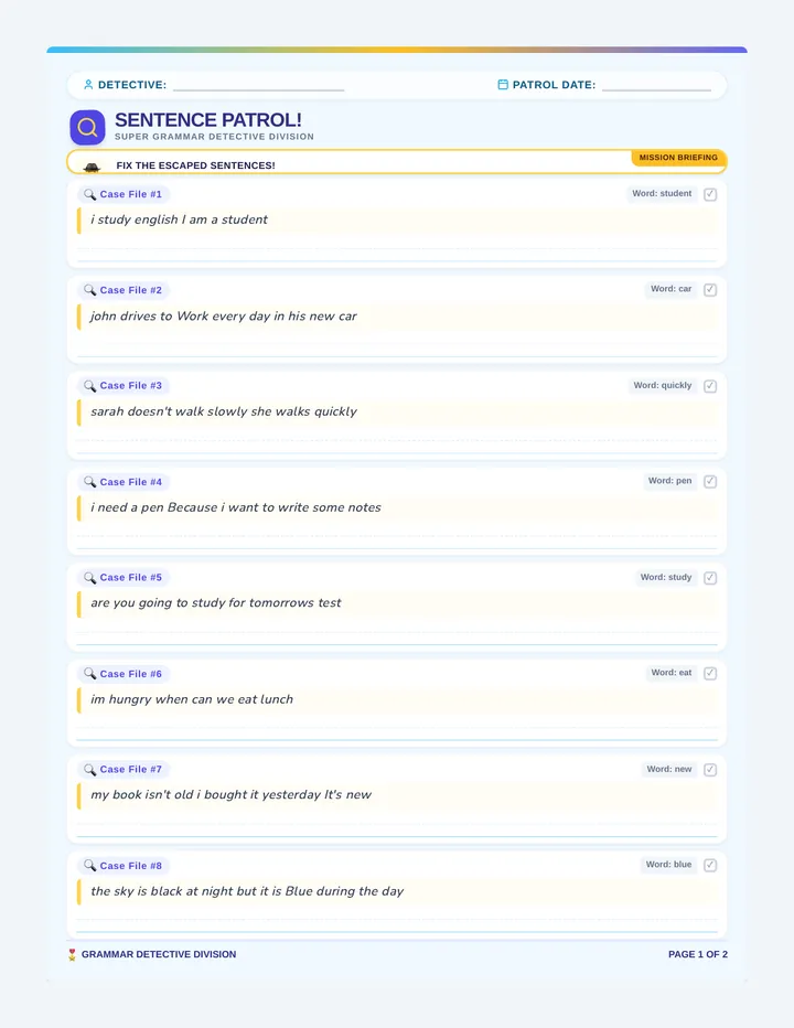 Sentence Patrol Worksheet