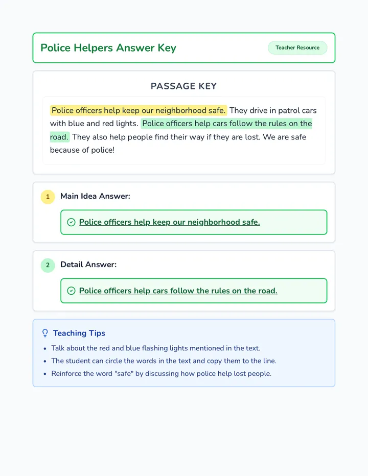 Police Helpers Answer Key