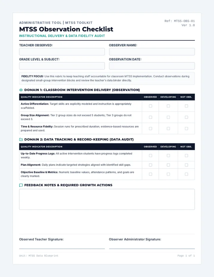 MTSS Fidelity Observation Checklist