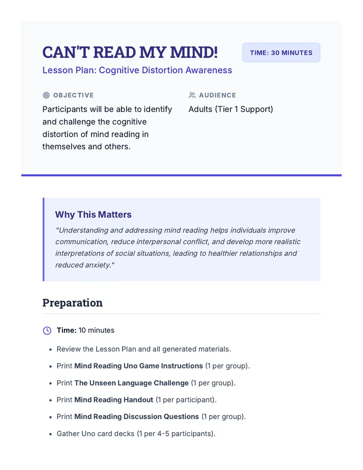 Can't Read My Mind Lesson Plan