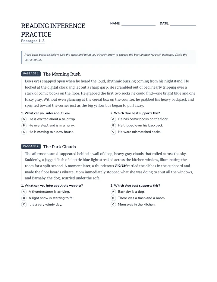Reading Inference Worksheet Printing Guide