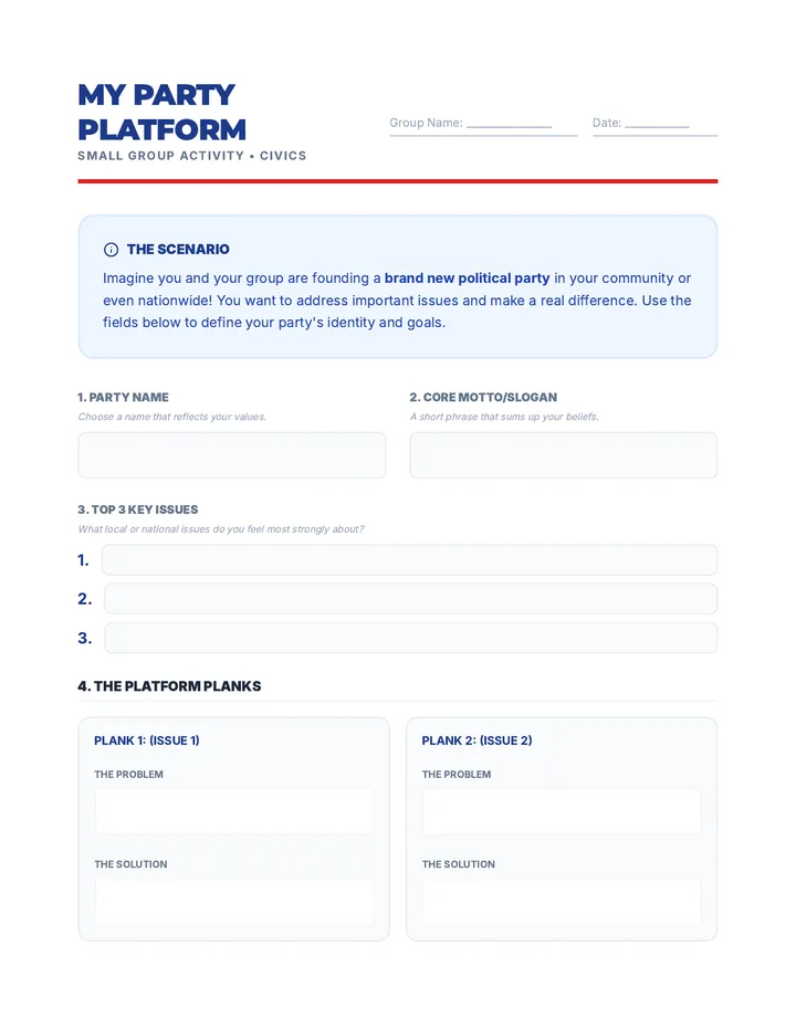 My Party Platform Activity Handout
