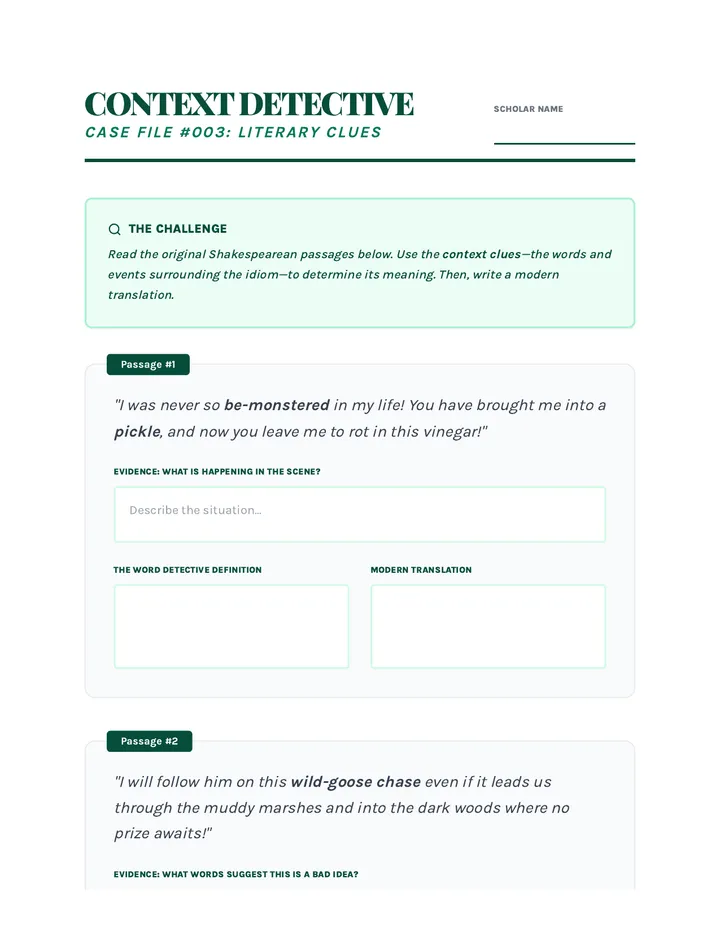 Context Clue Detective Worksheet