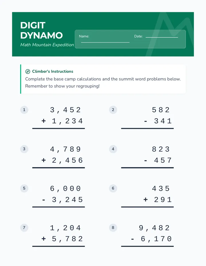 Digit Dynamo Worksheet