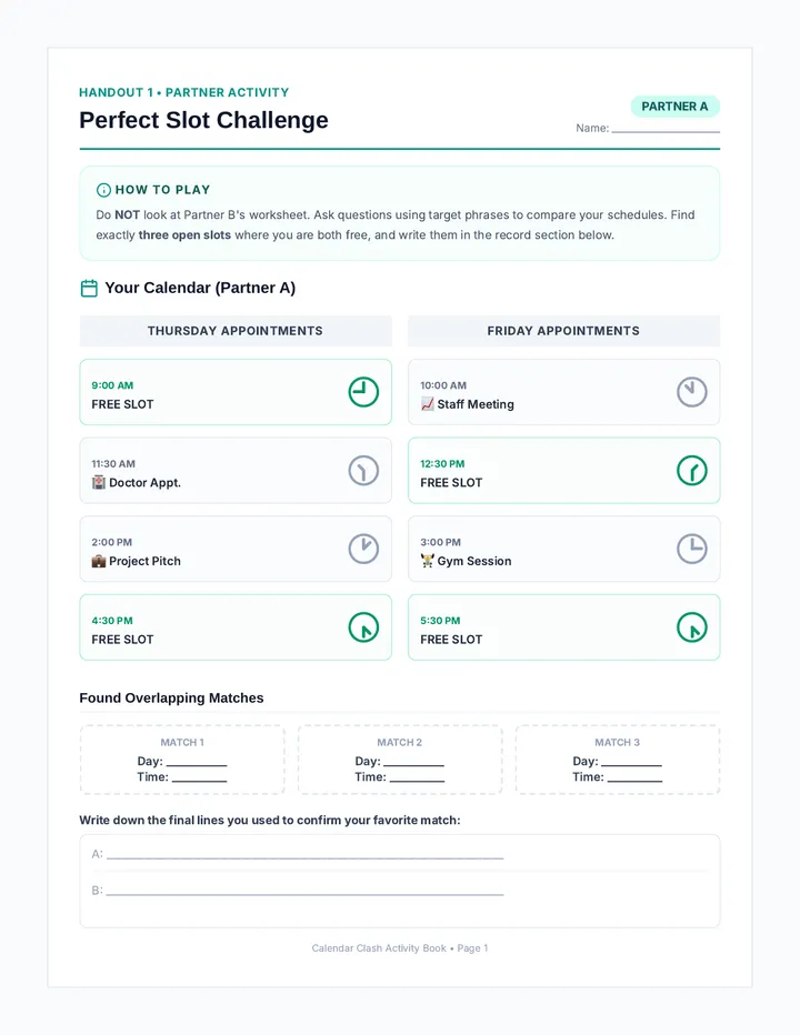 Perfect Slot Worksheet