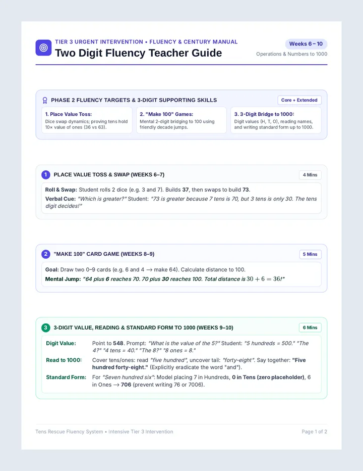 Two Digit Fluency Teacher Guide