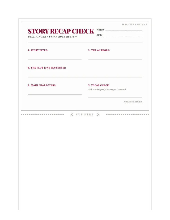 Briar Thorns Session 2 Recap Bell Ringer Sheet