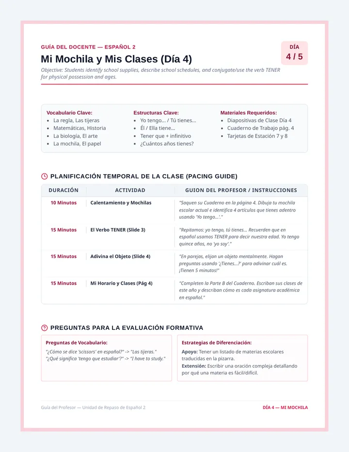 Mochila y Horario Profesor Guia